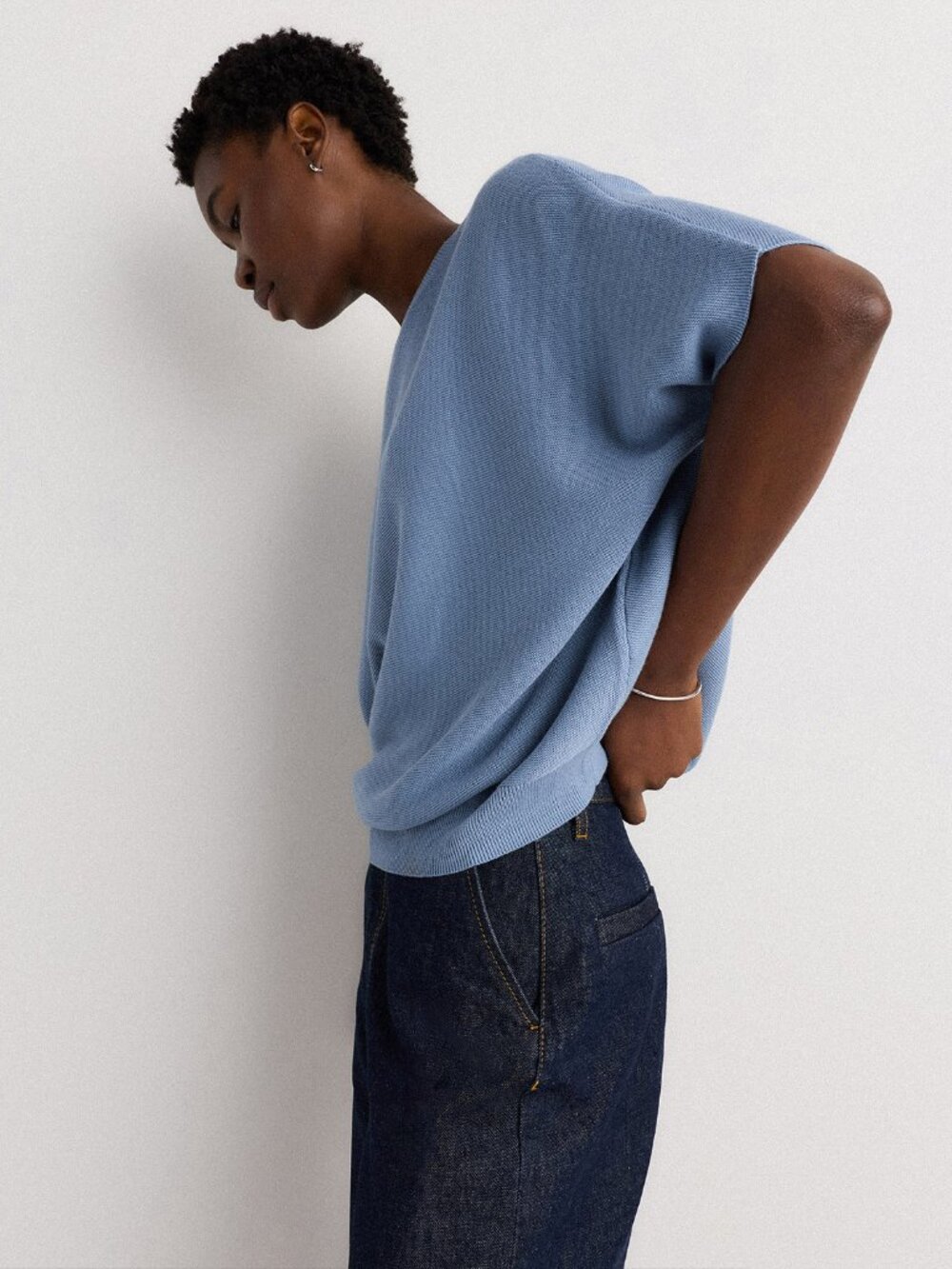 Cotton Cashmere Dolman Sweater in Blue - Picture 7 of 10